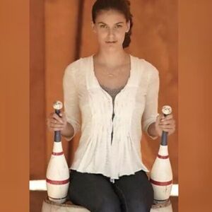 Anthropologie‎ Moth Unwinding Pleated Cardigan Knit Sweater Ramie Size XS Cream